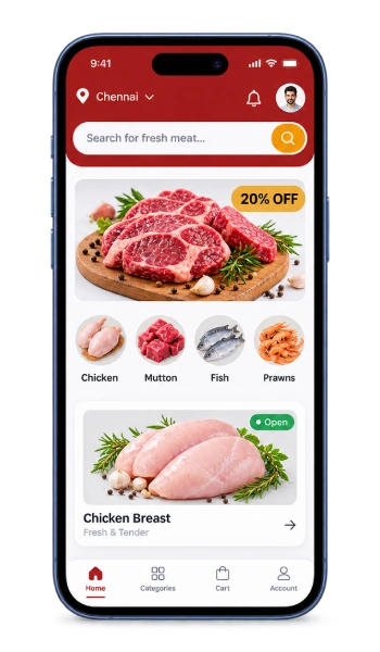 Meat delivery customer app screen