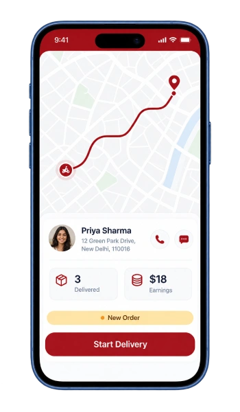 Meat delivery agent app with live route tracking