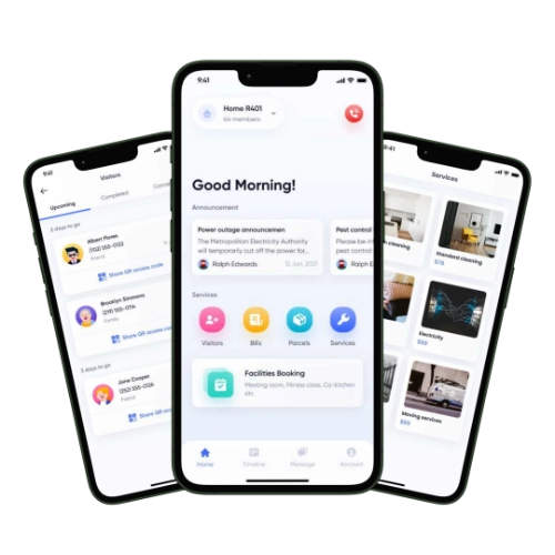 White label apartment society management app screens
