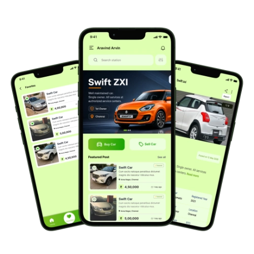 White label car buy and sell app screens