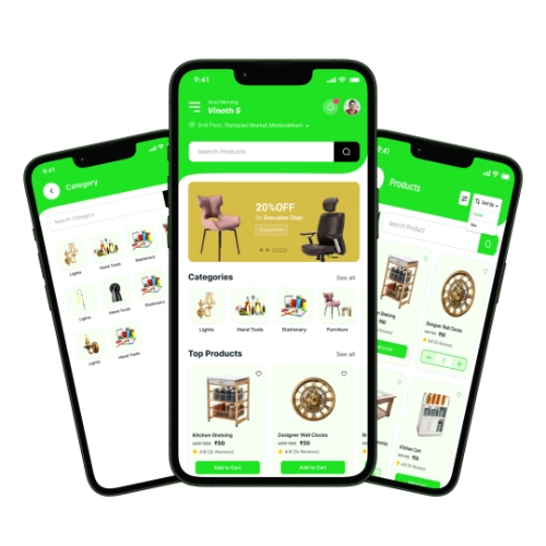 White label ecommerce app screens