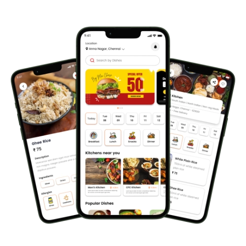 White label food delivery app screens