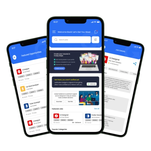 White label job finder app screens