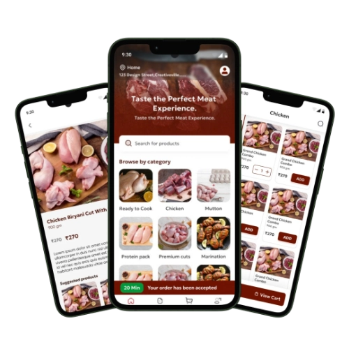 White label meat delivery app screens