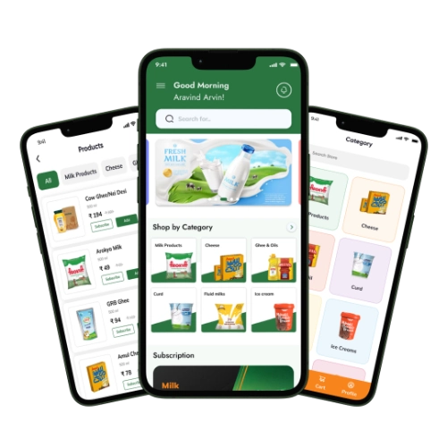White label milk delivery app screens