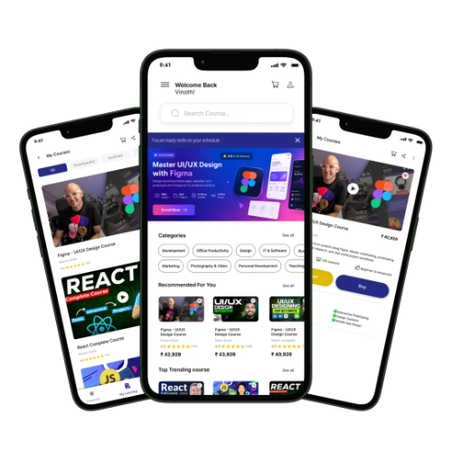 White label online learning app screens