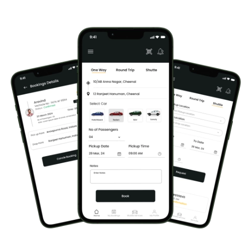 White label taxi booking and car pooling app screens