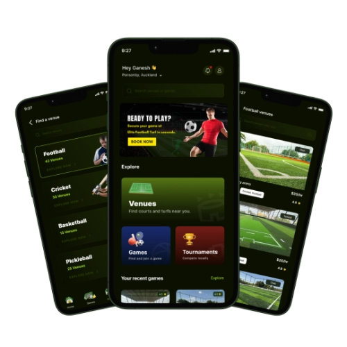 White label turf booking app screens