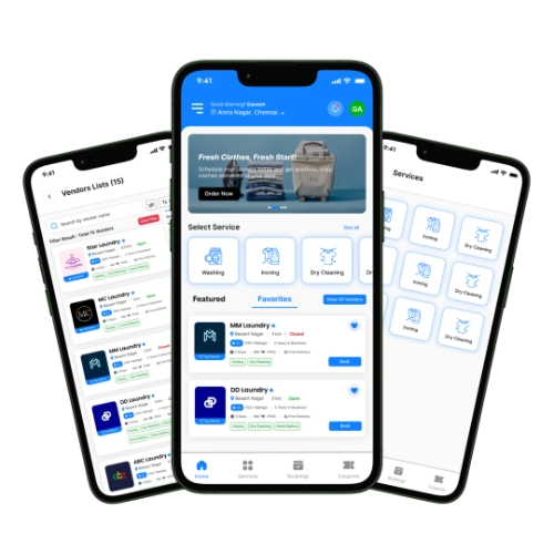 White label laundry app screens
